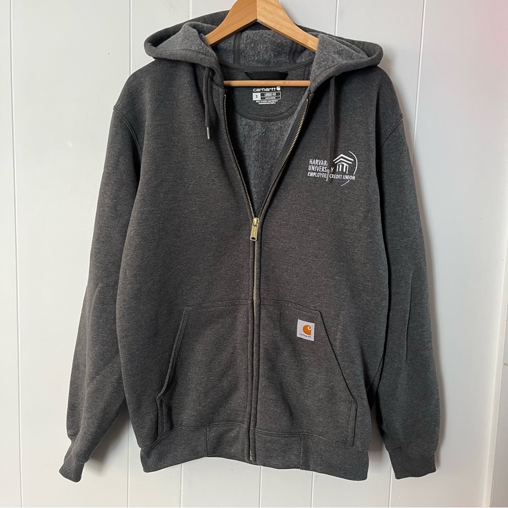 Like New Carhartt K122 Loose Fit Midweight Full Zip Sweatshirt Hoodie grey logo